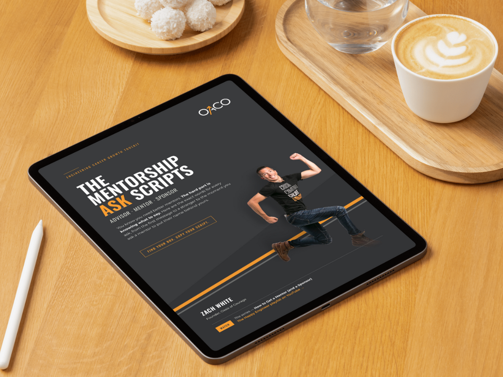 The Mentorship Ask Scripts cover on a tablet.